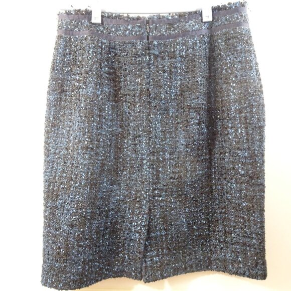 J McLaughlin Blue Tweed Textured Pencil Skirt Size 10 Career Wear Office Lined - Picture 3 of 6